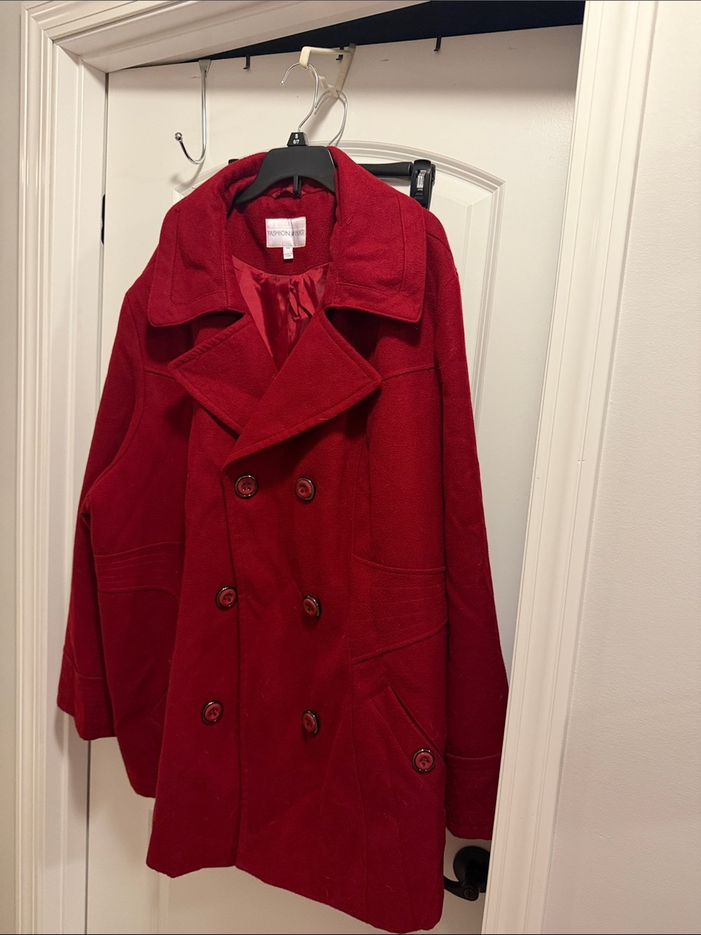 Fashion Bug Red Double-Breasted Pea Coat